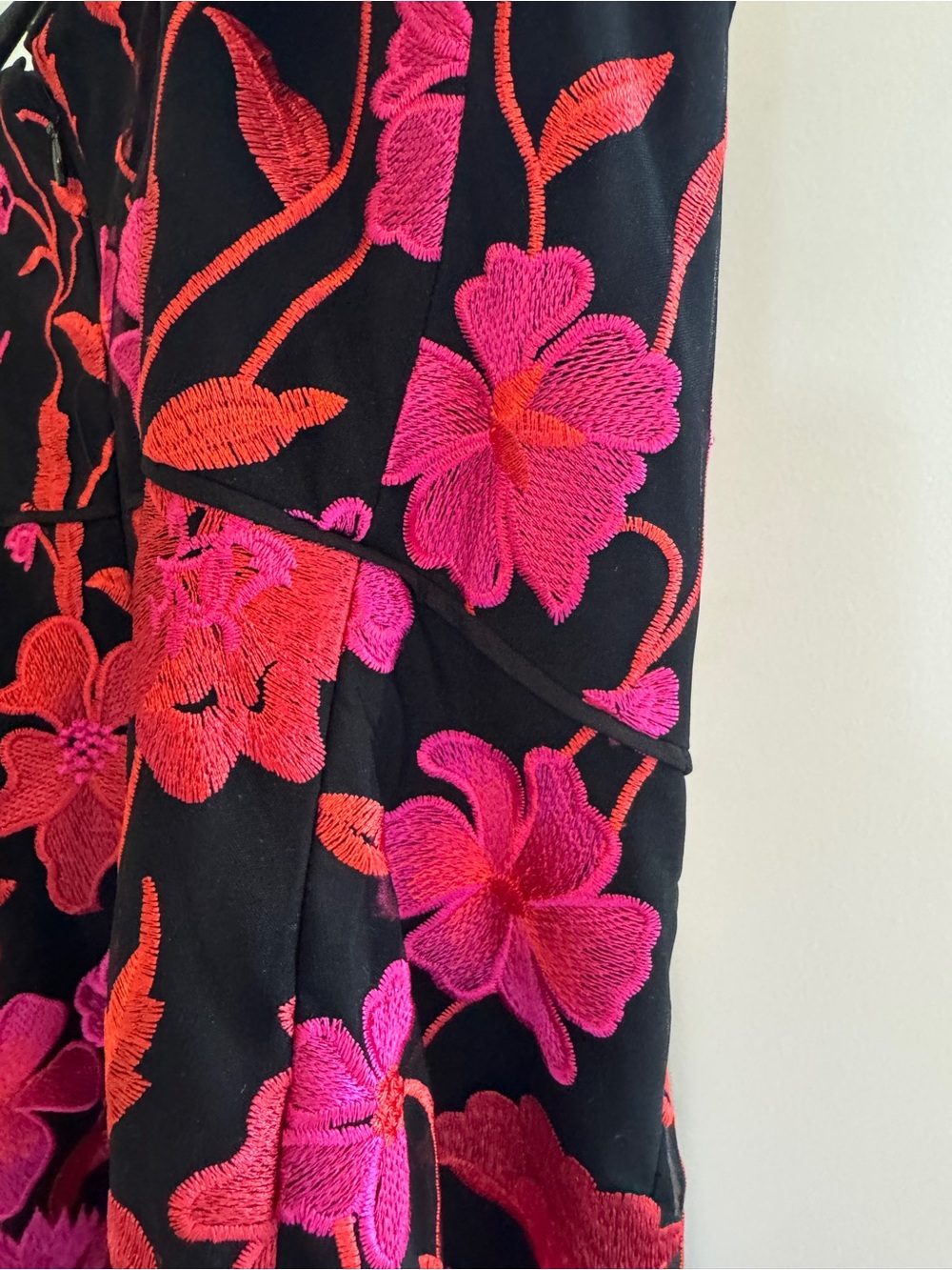 Milly Strapless Black Dress with Pink & Red Floral Embroidery - Picture 7 of 7